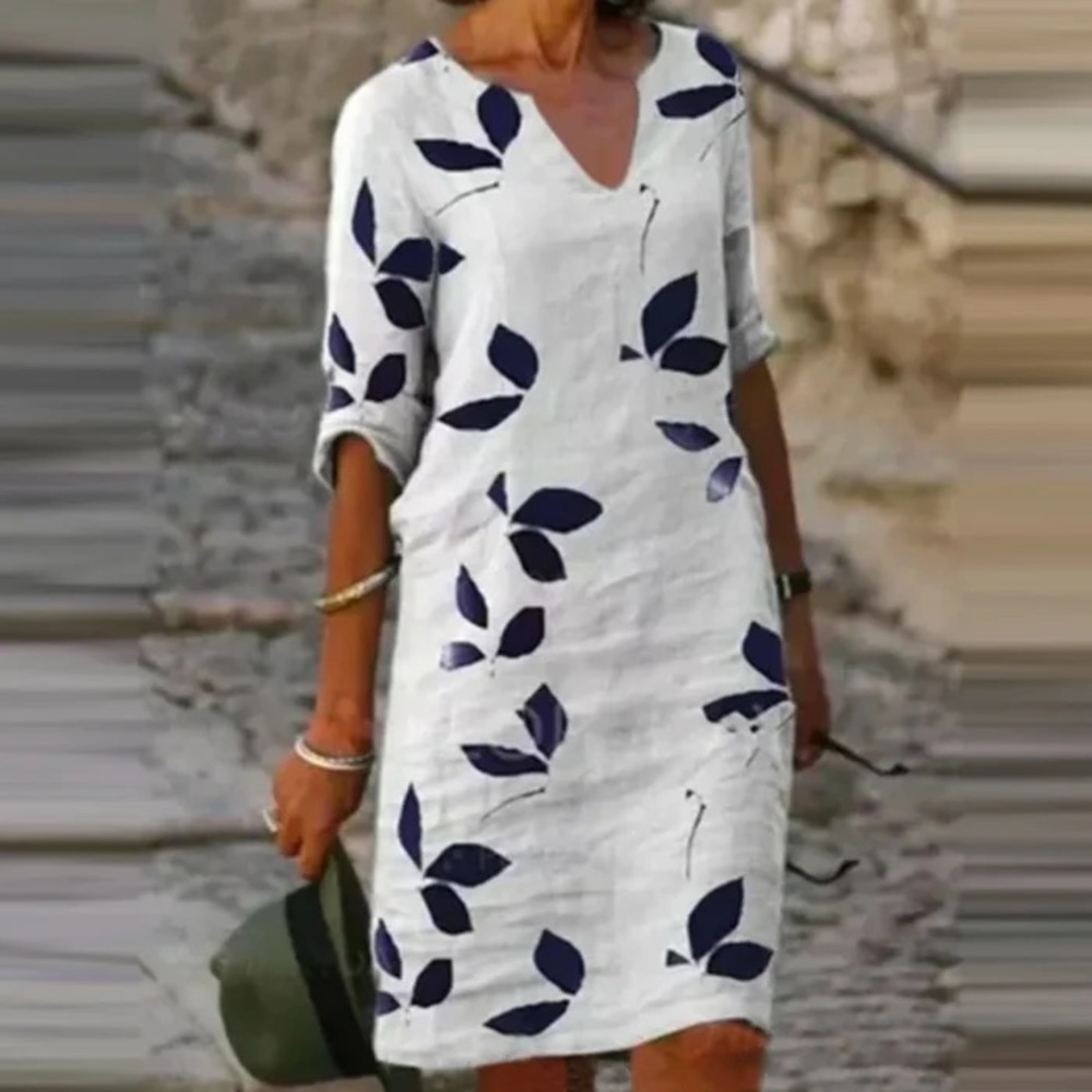 Never worn! Ladies Printed V-Neck Mid Length Dress